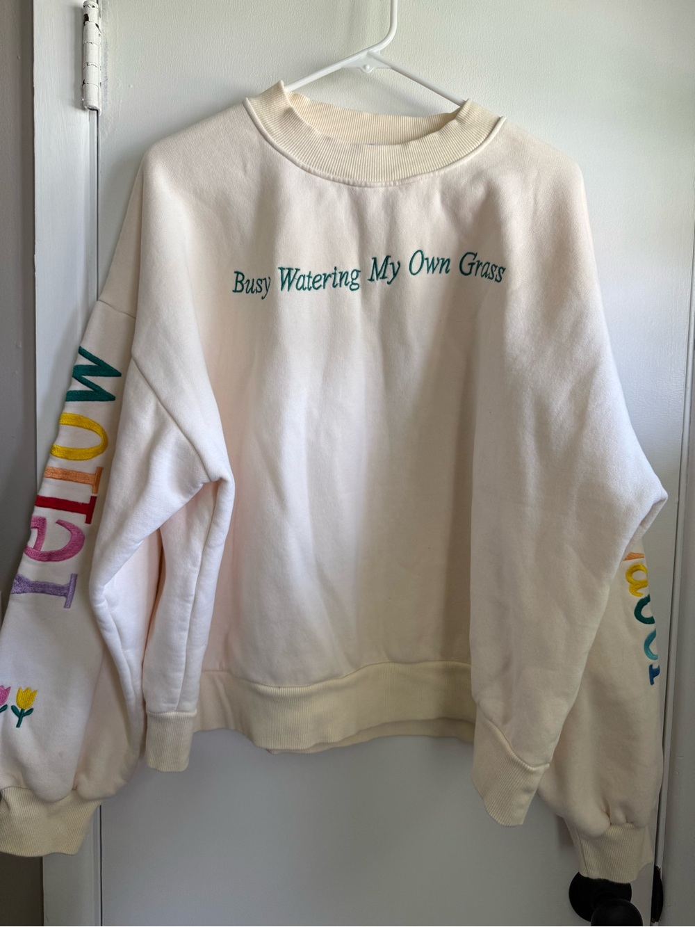 Yllw The Label Cream 'Busy Watering My Own Grass' Crewneck Sweatshirt, Size L